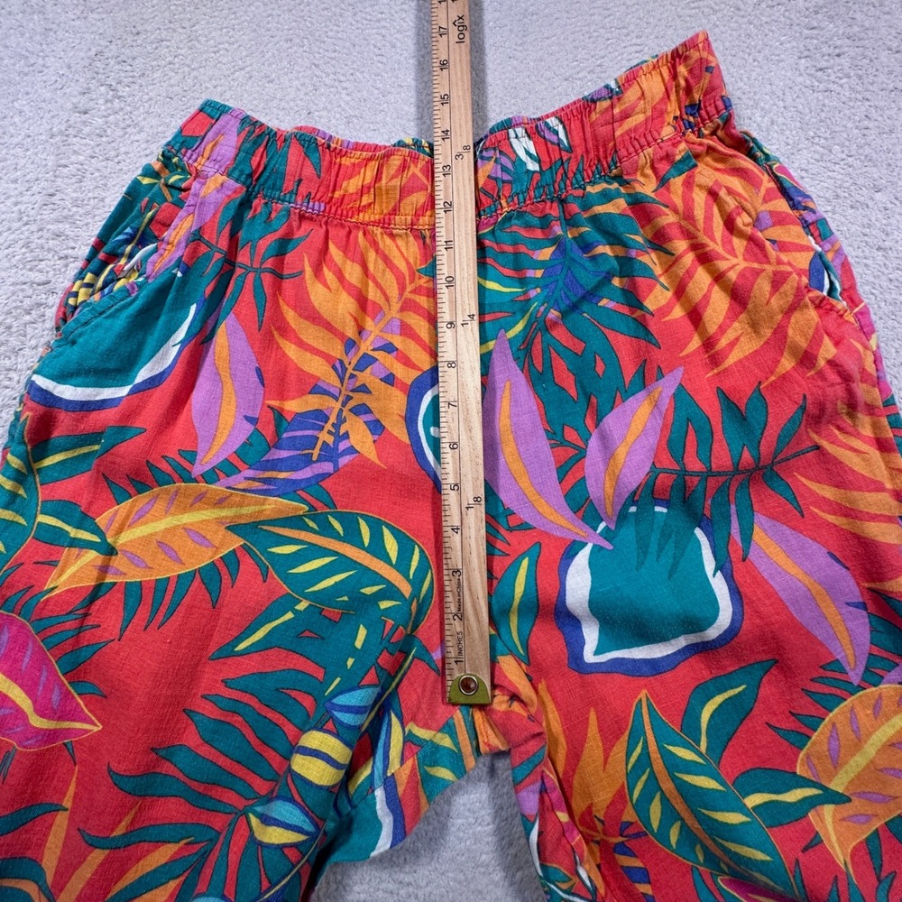 C‎ & C California 100% Linen Pants Tropical Print Wide Leg Cropped Women's L - Picture 7 of 9